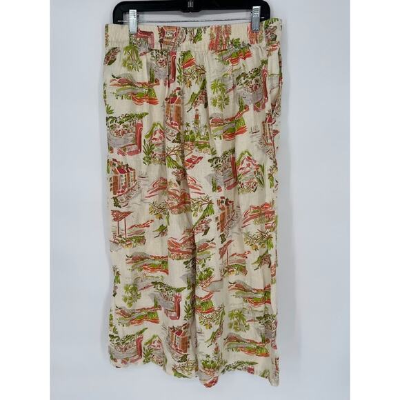 Cynthia Rowley 100% Linen Wide Leg Pull On Pant Sz L Capri Coastal Beachy Villa - Picture 6 of 8